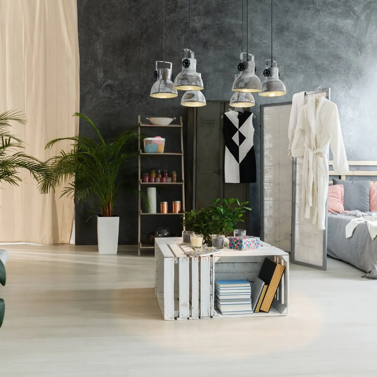 Eglo Barnstaple Hanglamp 6-Lichts - Hout/Oud-Zink/Zwart