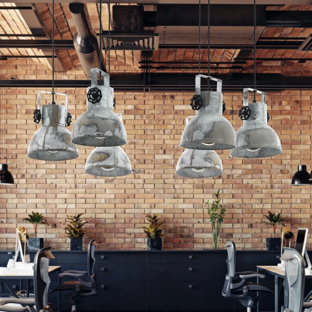 Eglo Barnstaple Hanglamp 6-Lichts - Hout/Oud-Zink/Zwart - afbeelding 6 van 6