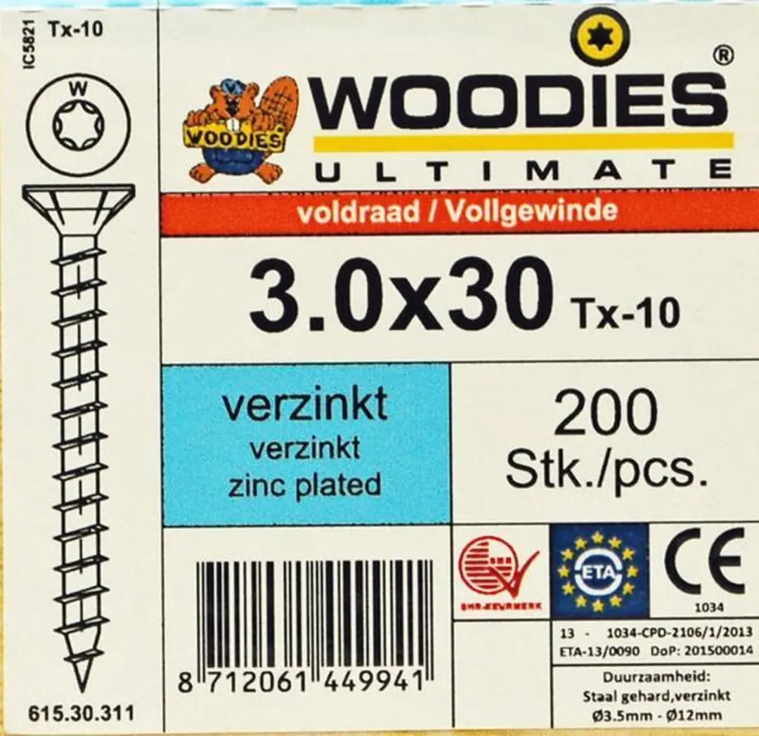 Woodies Ultimate Torx Verzinkt Platverzonkenkopschroef 3x30 - 200 Stuks - afbeelding 6 van 6