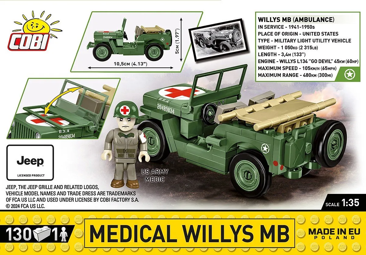 Cobi Medische Willys MB - 130 Onderdelen - Meerkleurig