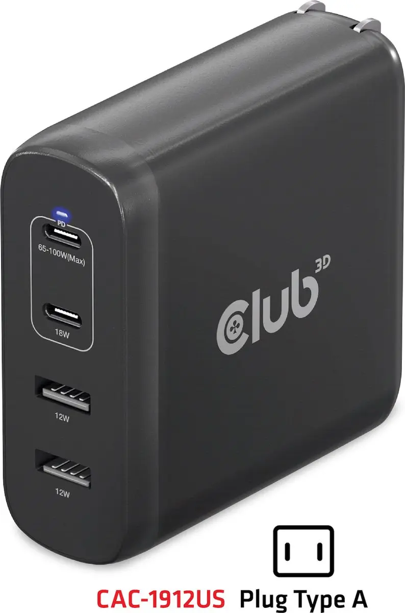 Club3D CAC-1912 Travel Charger 100W - 4x USB - Zwart