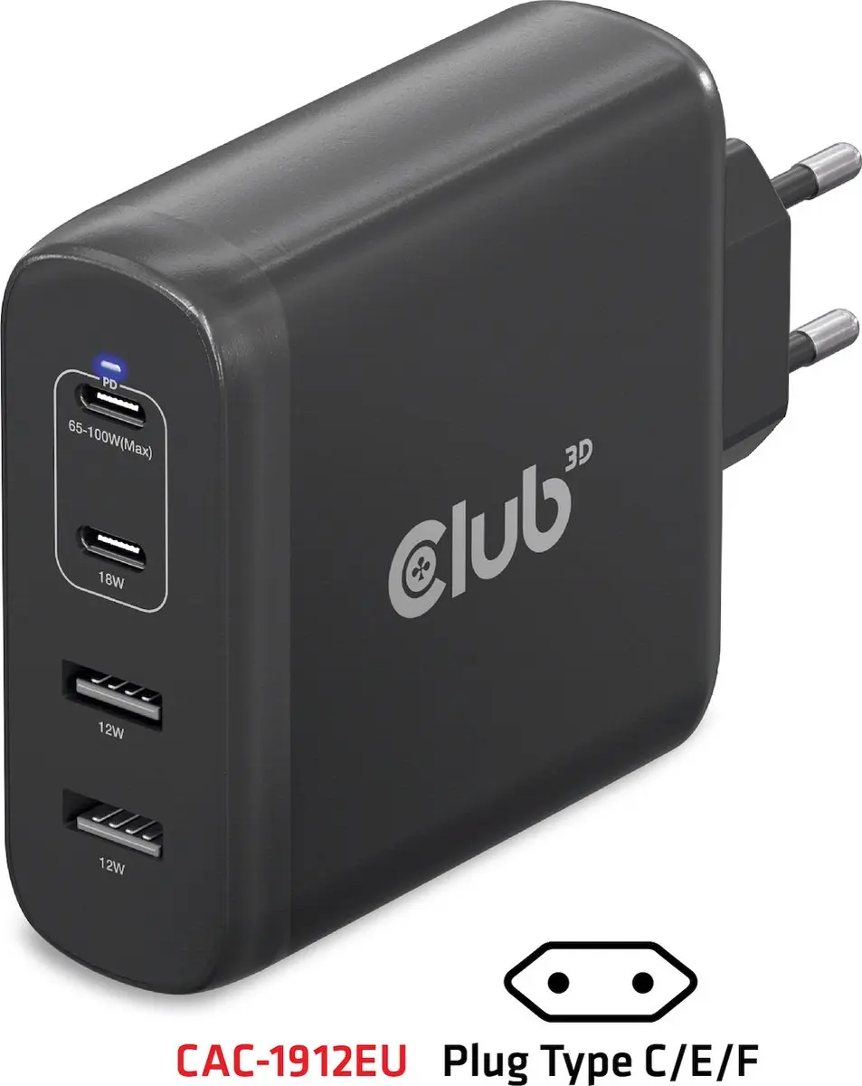 Club3D CAC-1912 Travel Charger 100W - 4x USB - Zwart