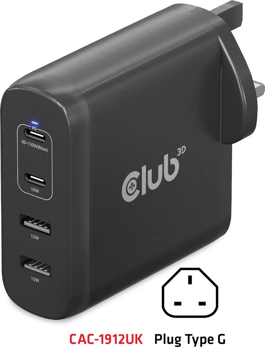 Club3D CAC-1912 Travel Charger 100W - 4x USB - Zwart
