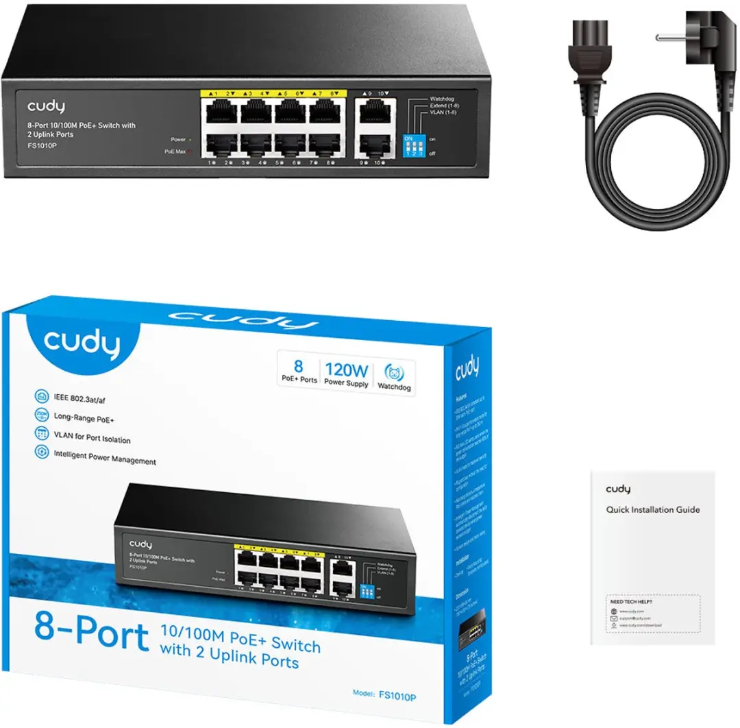 Cudy FS1010PG 8-poorts PoE+ Switch - 8x PoE 120W - Zwart