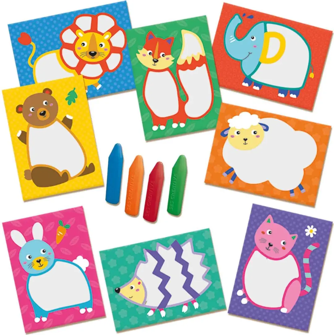 SES Creative Mijn Eerste Krijtjes Dieren Kaarten - 8 Stuks - 4 Kleuren