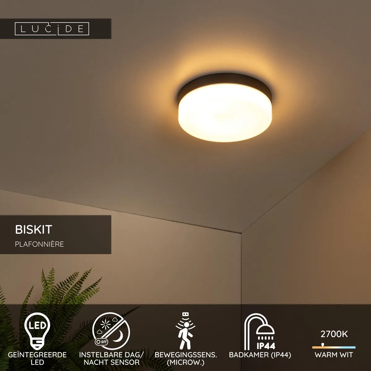 Lucide BISKIT Plafondlamp Ø28cm LED 18W 2700K - Zwart