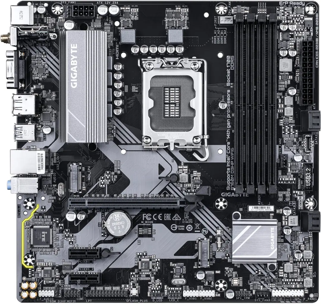 Gigabyte B760M D3HP WIFI6 Moederbord - Intel 12e/13e Gen DDR5