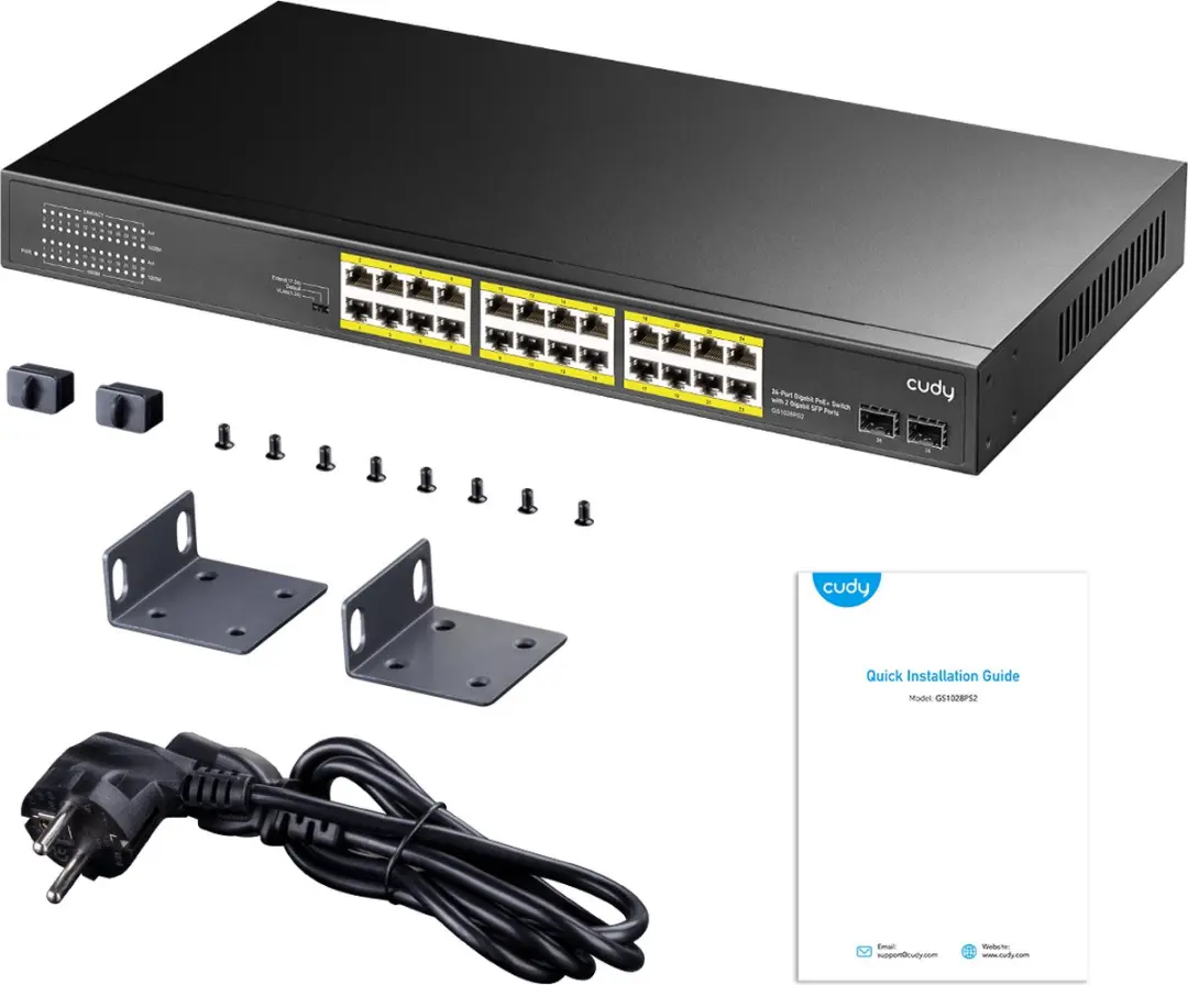 Cudy 24-Poorts Gigabit PoE+ Switch 56Gbps - 24x PoE 300W - 2x SFP Zwart