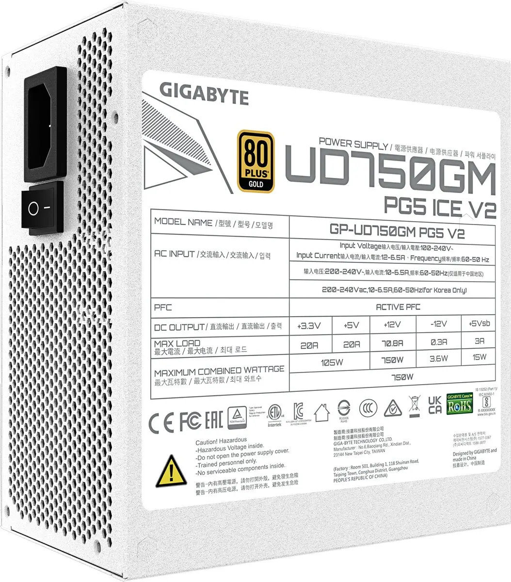 Gigabyte UD750GM PG5 ICE Voeding 750W - ATX Wit