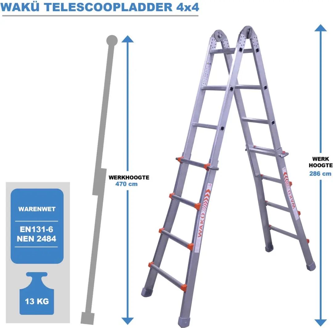 Wakü Telescoopladder 4x4 Treden - Werkhoogte 4,20m