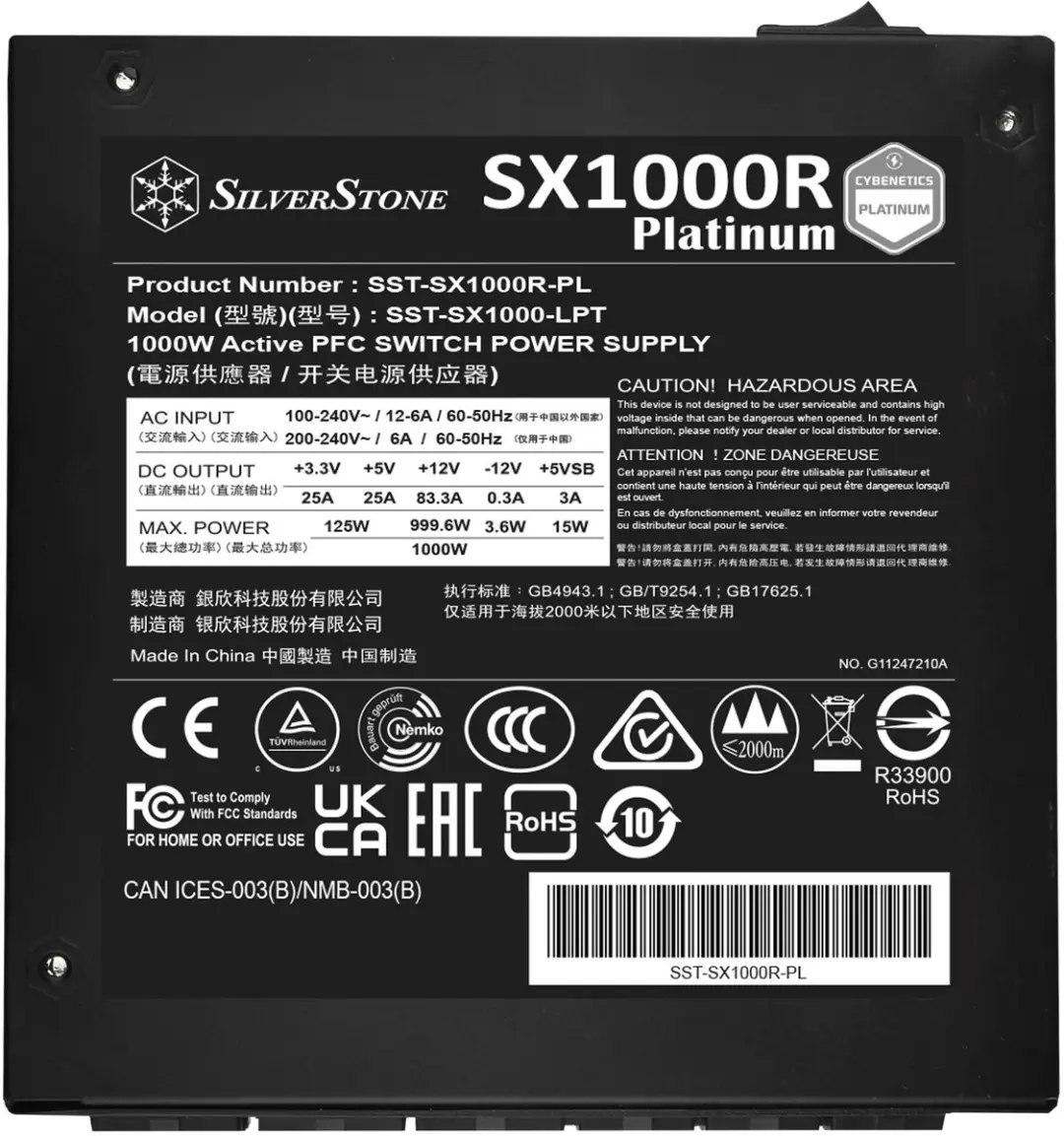 SilverStone SX1000R-PL SFX Voeding 1000W - Zwart