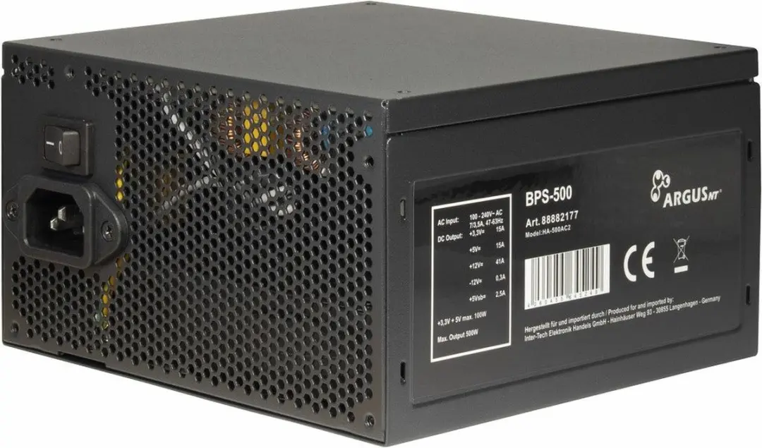 Intertech ArgusNT BPS-500 Voeding 500W - Zwart