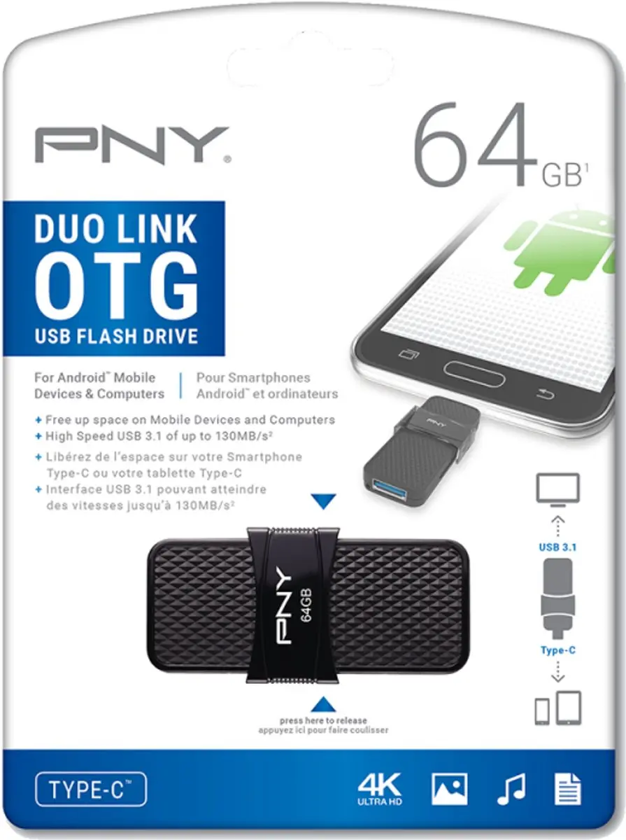 PNY Duo Link USB 3.1 64GB - Zwart