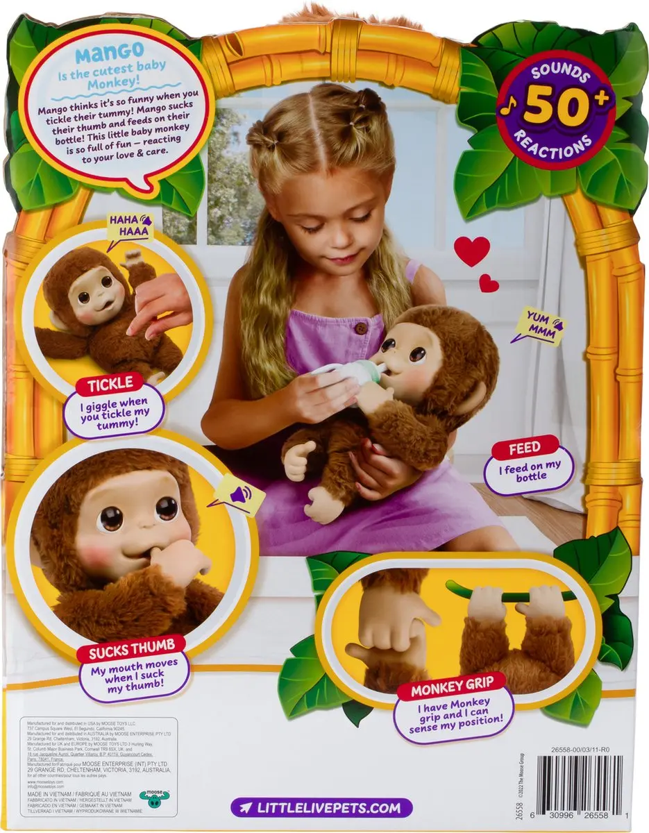 Little Live Pets My Baby Monkey Mango - Interactieve Knuffelaap - 3x AAA