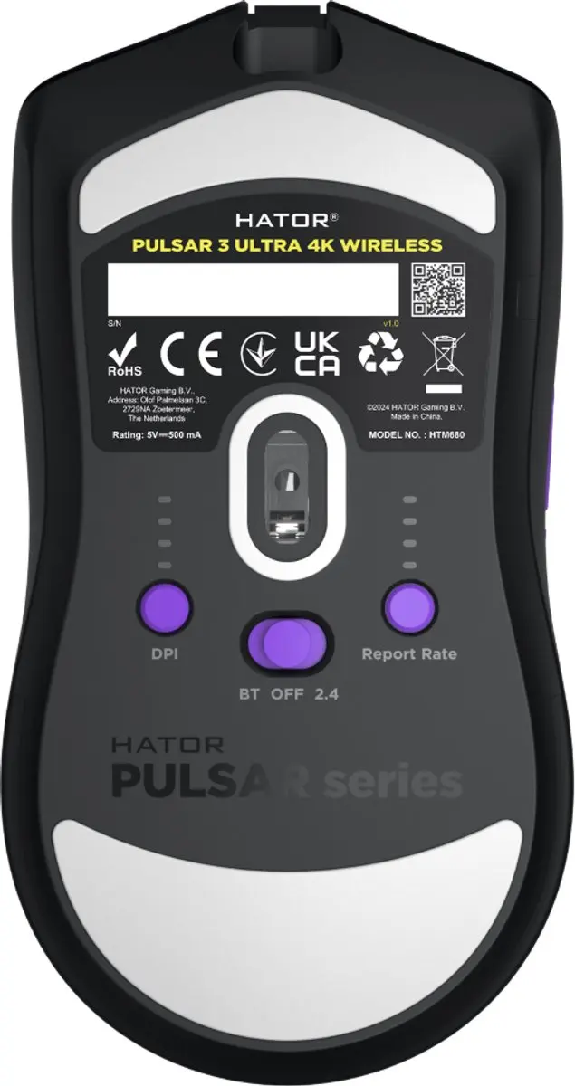 HATOR Pulsar 3 ULTRA HTM680 Gamingmuis - Zwart RGB - Optical Yellow 100M