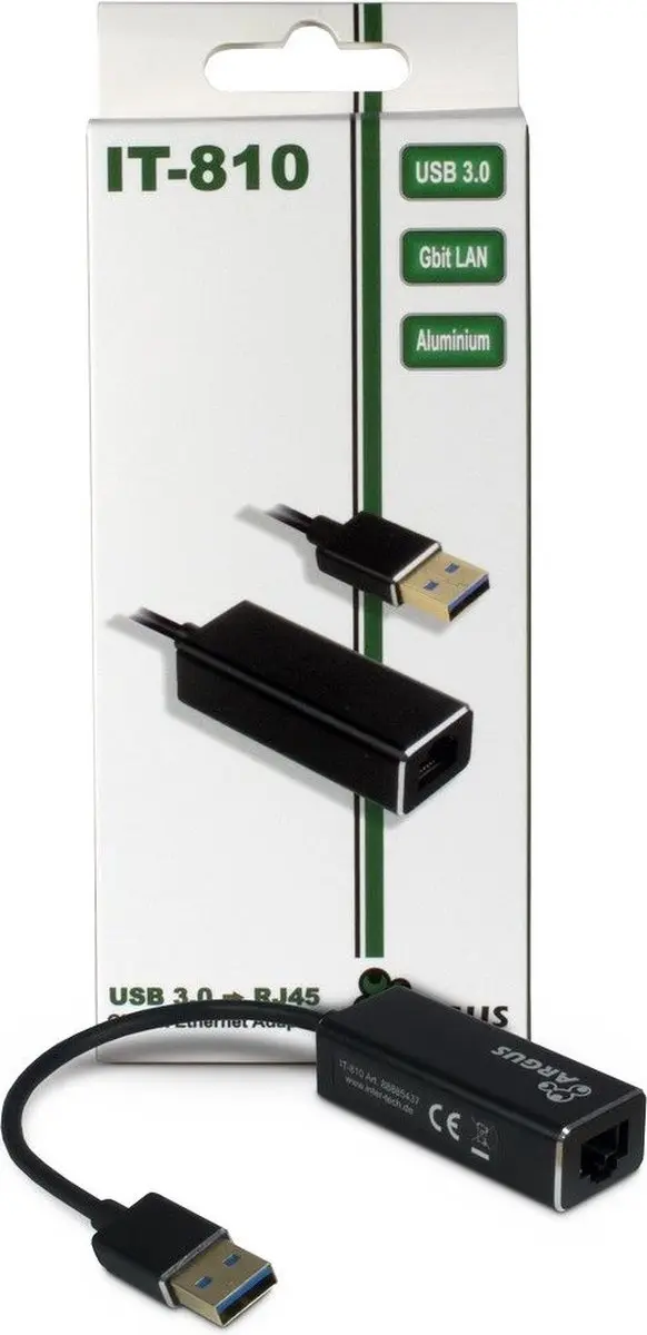 Intertech ARGUS IT-810 USB 3.0 RJ-45 Adapter - Zwart