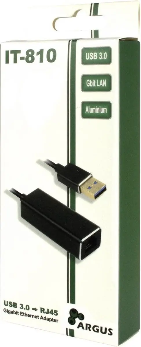 Intertech ARGUS IT-810 USB 3.0 RJ-45 Adapter - Zwart