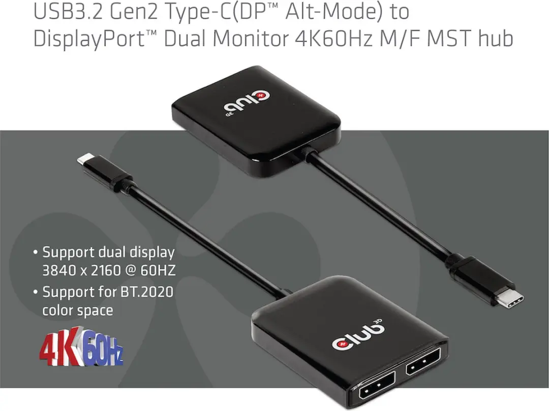 CLUB3D CSV-1555 USB-C naar DisplayPort Dual Monitor Hub - 4K60Hz - Zwart