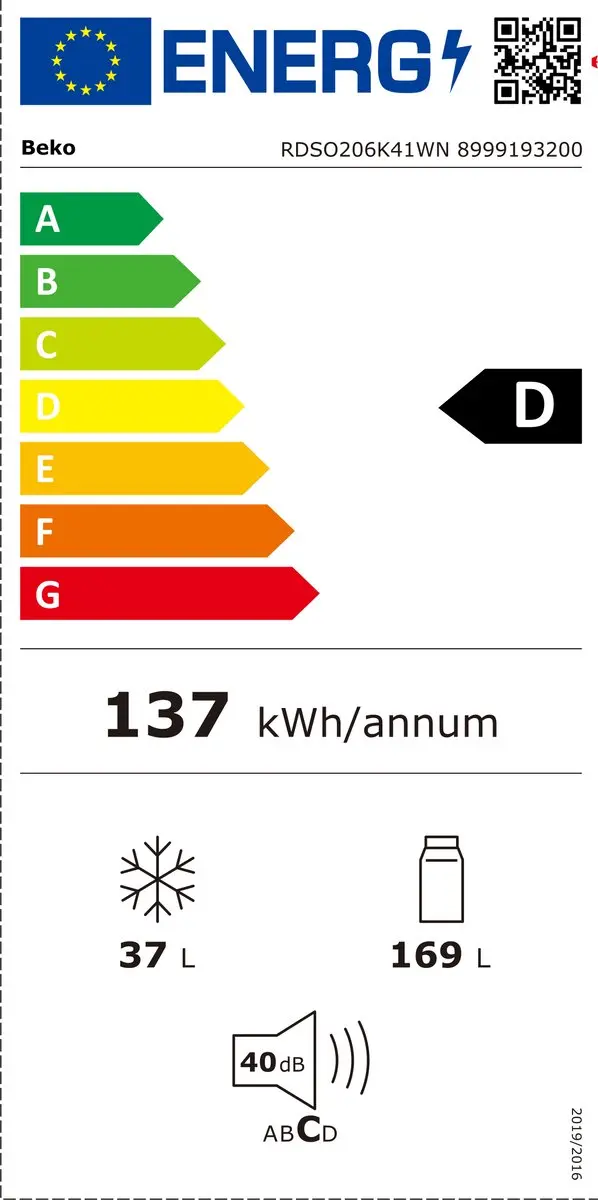 Beko RDSO206K41WN Koelvriescombi 206L - Wit