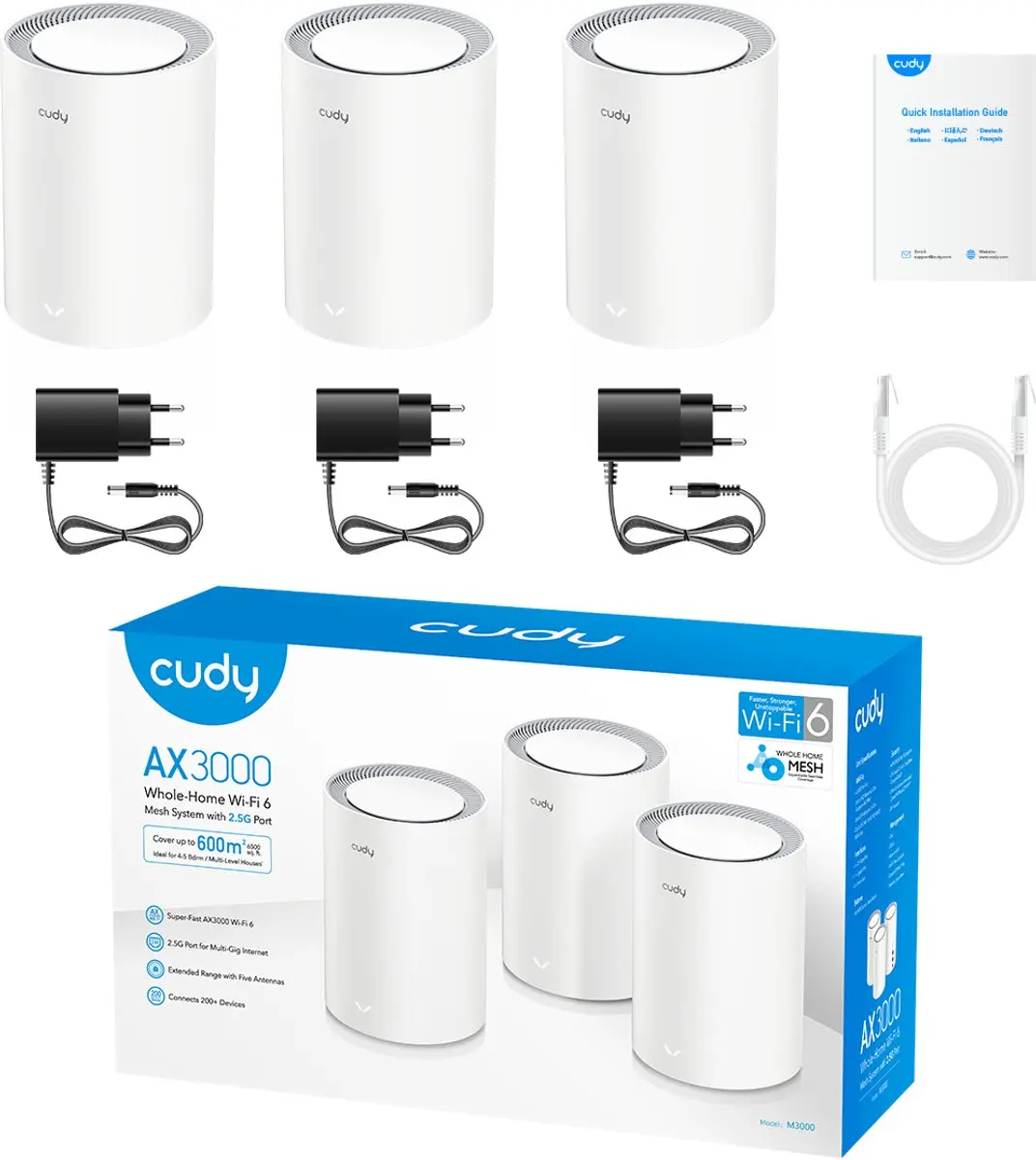 Cudy M3000 AX3000 Wi-Fi 6 Mesh Systeem 3-Pack - Wit