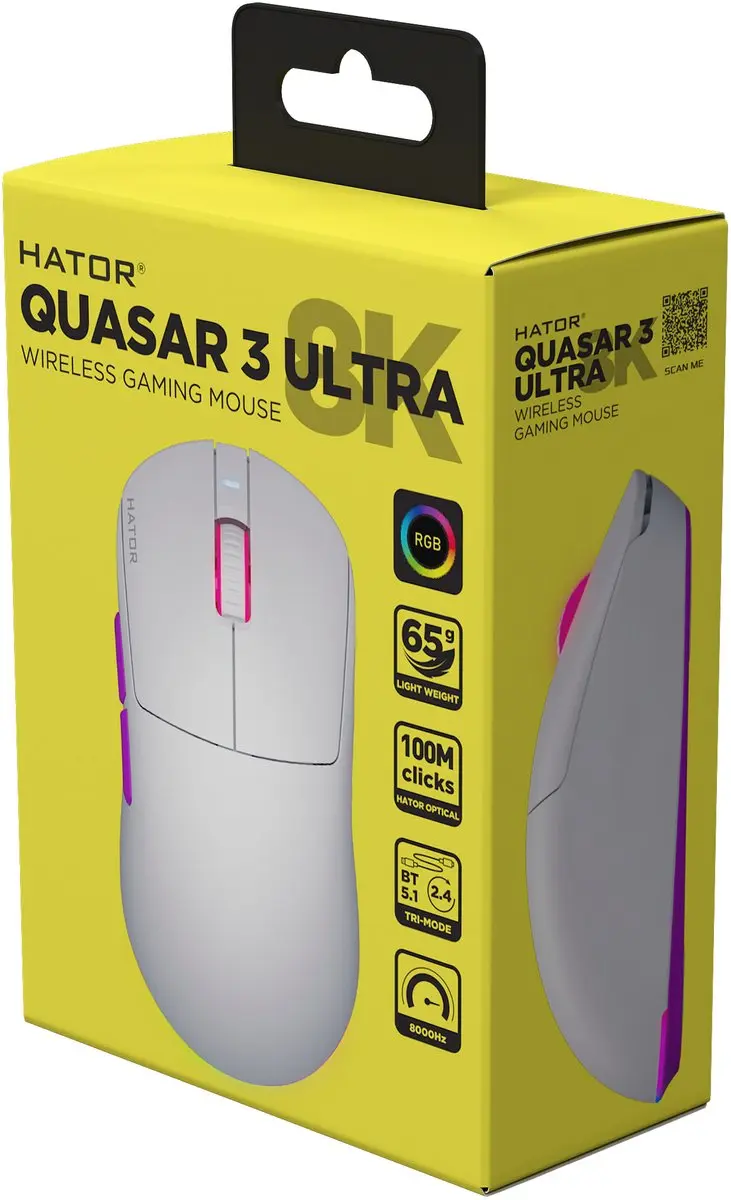 HATOR Quasar 3 Ultra 8K HTM771 Gaming Muis - Wit/Violet