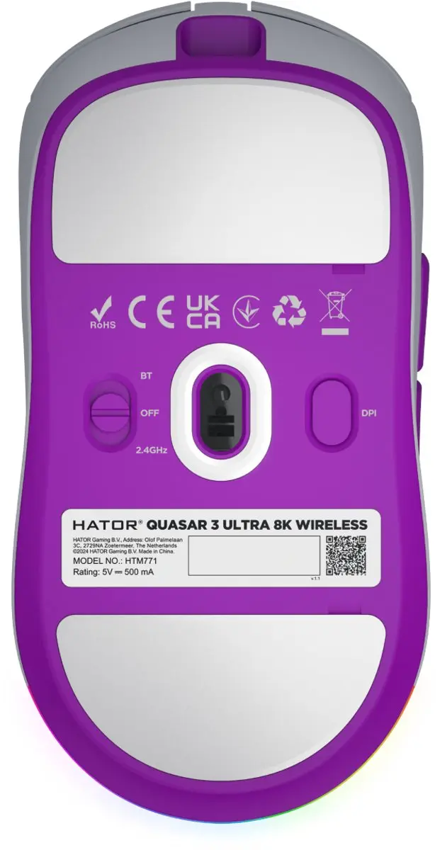 HATOR Quasar 3 Ultra 8K HTM771 Gaming Muis - Wit/Violet