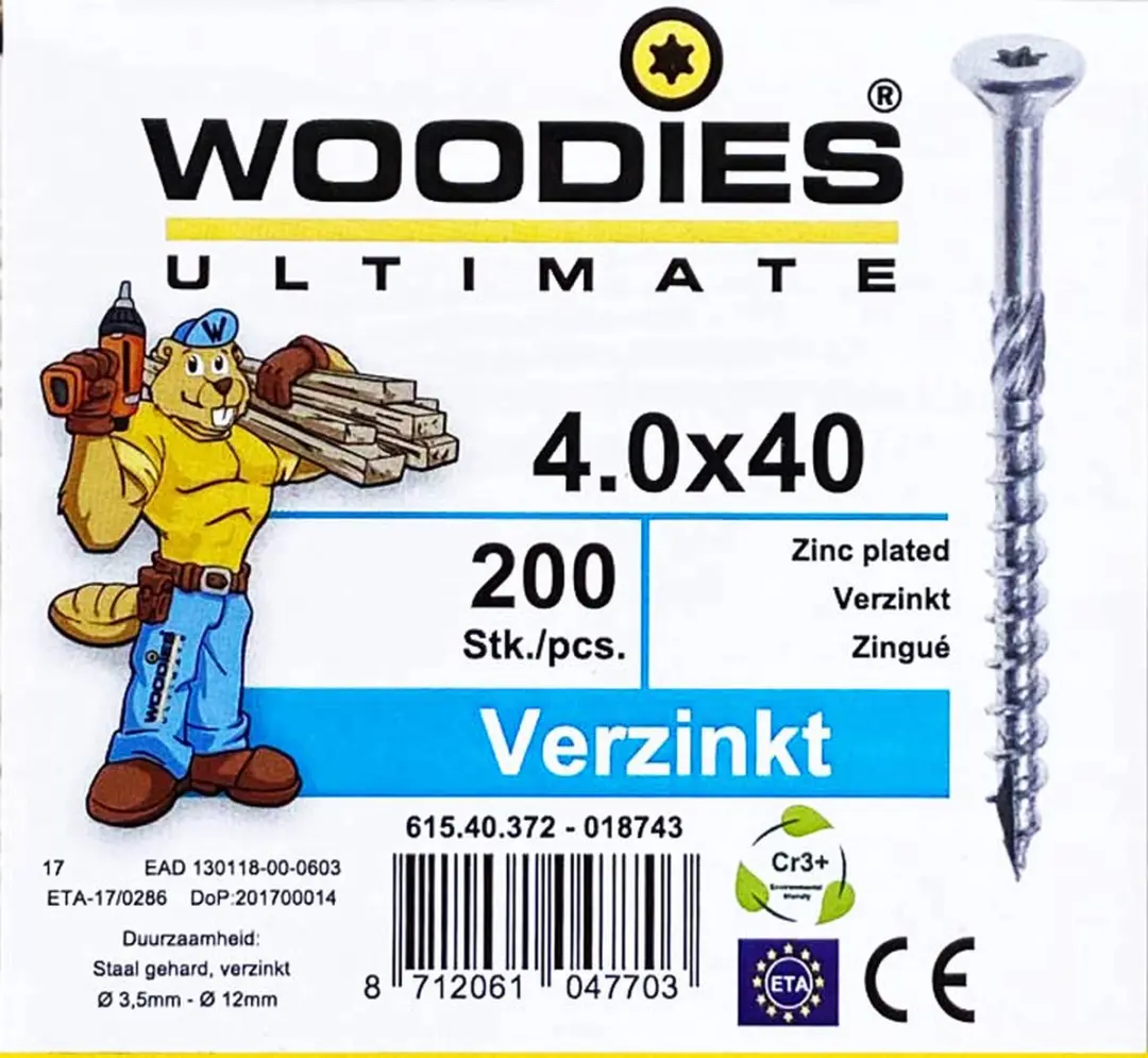 Woodies Ultimate Torx Verzinkt 4x40 Platverzonkenkopschroef - 200 Stuks