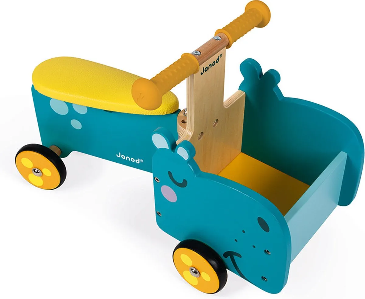 Janod Nijlpaard Ride-On Houten Bakfiets - Turquoise