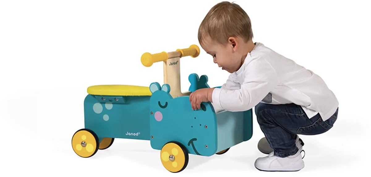 Janod Nijlpaard Ride-On Houten Bakfiets - Turquoise
