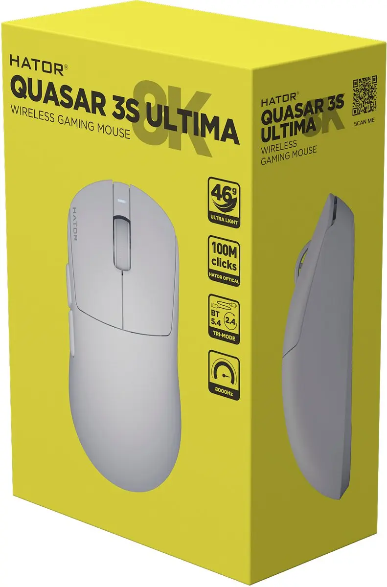 Hator Quasar 3S Ultima HTM661 Gamingmuis - 30.000 DPI - Wit
