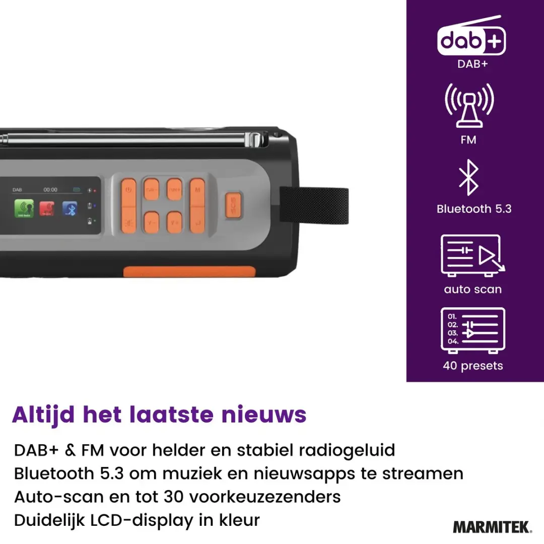 Marmitek RESQ 200 Noodradio - DAB+ Powerbank 4500mAh - Waterbestendig