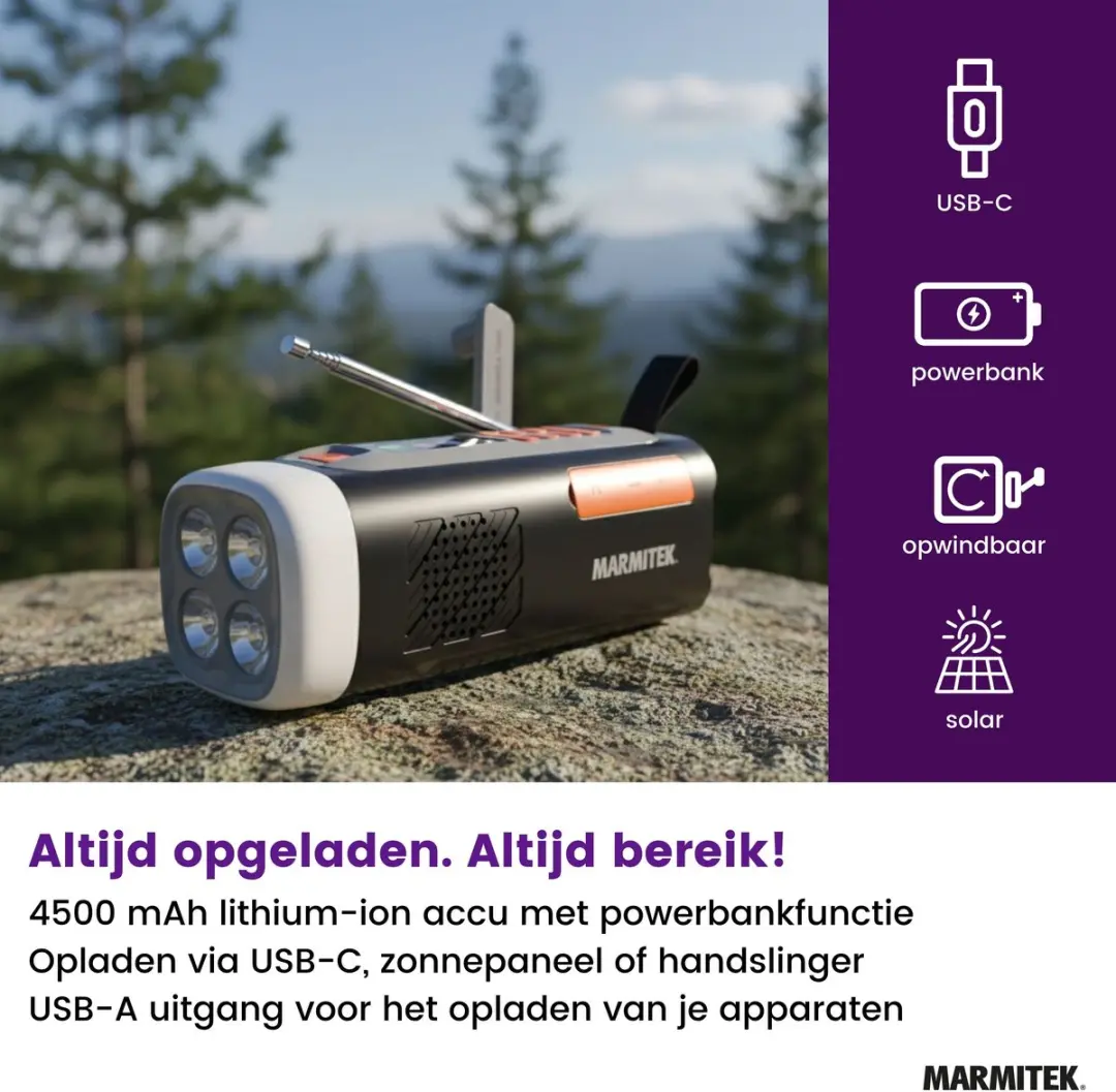 Marmitek RESQ 200 Noodradio - DAB+ Powerbank 4500mAh - Waterbestendig