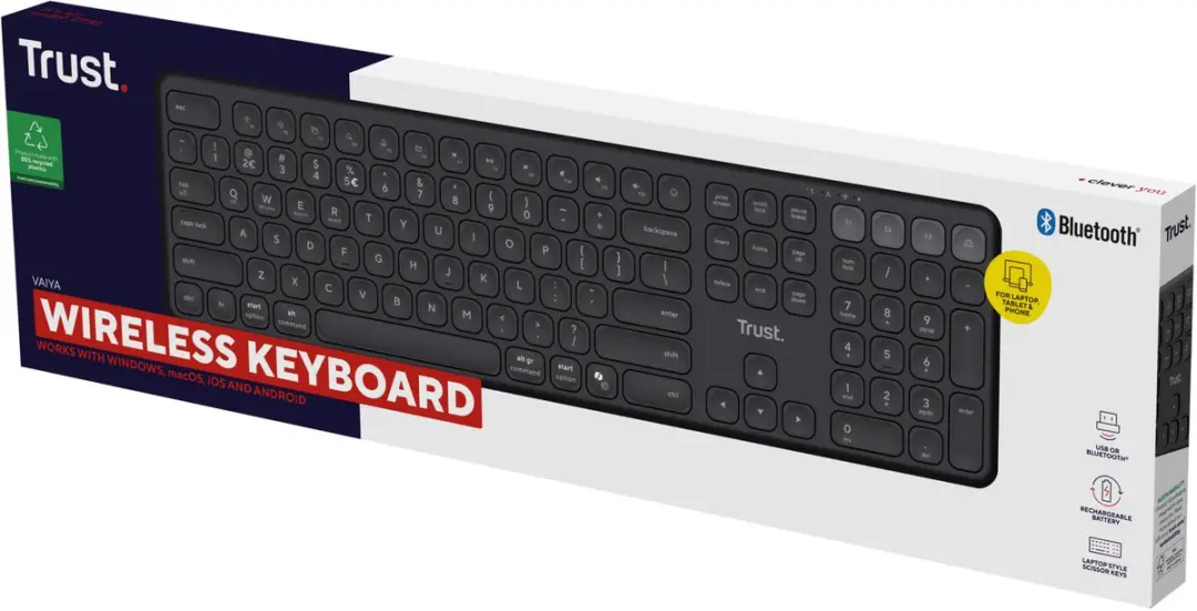 Trust Vaiya Draadloos Toetsenbord AZERTY 25876 - Full-size Numpad - Zwart - afbeelding 6 van 6