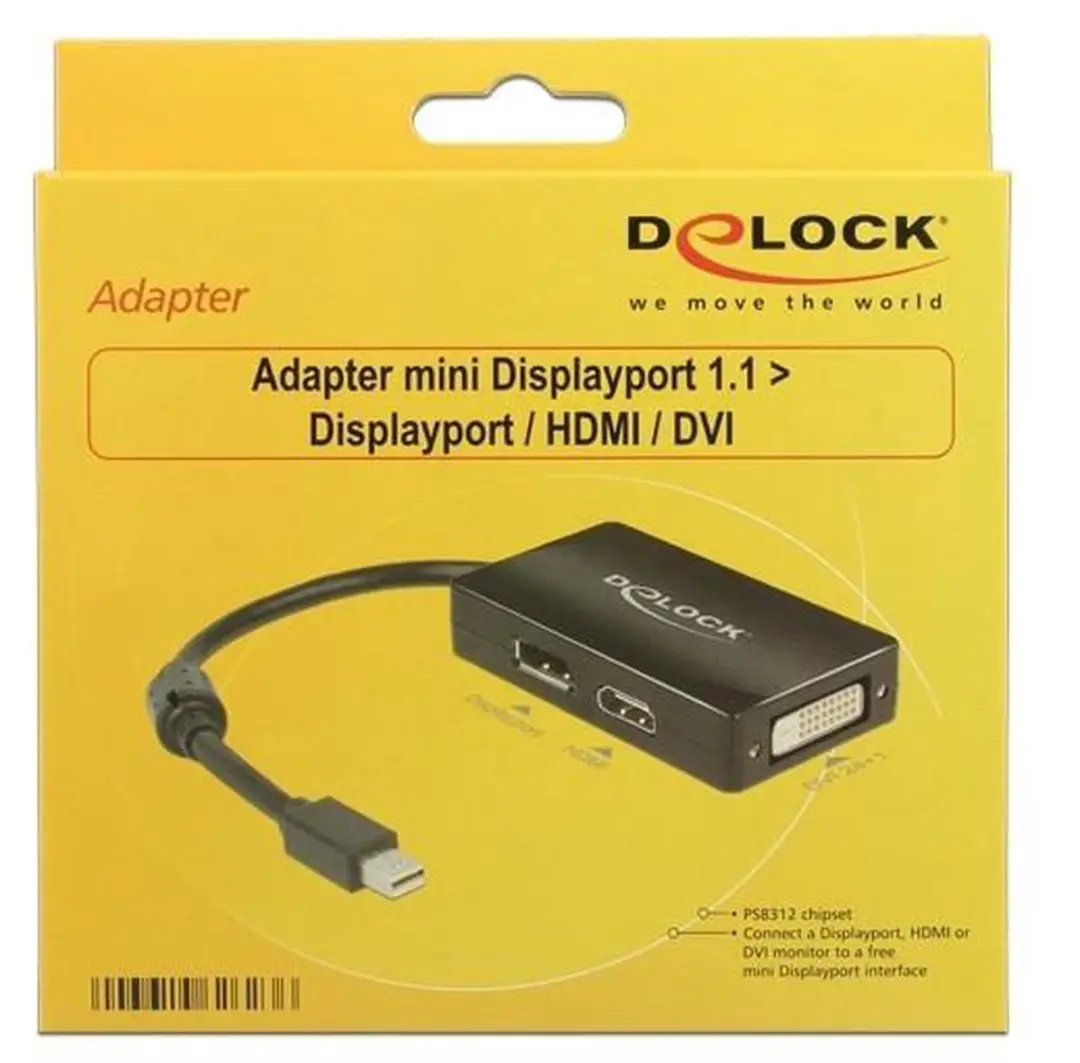 Delock Mini DisplayPort 1.1a naar HDMI/DVI/DisplayPort Adapter - 15cm - Zwart