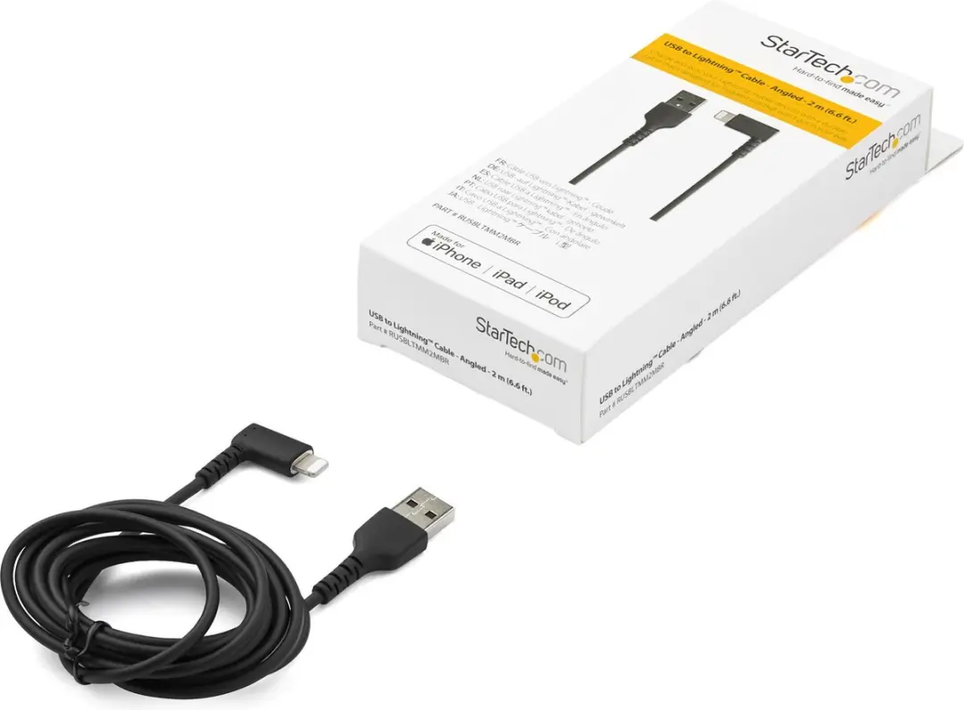 Startech 2m Haakse USB naar Lightning Kabel - Zwart
