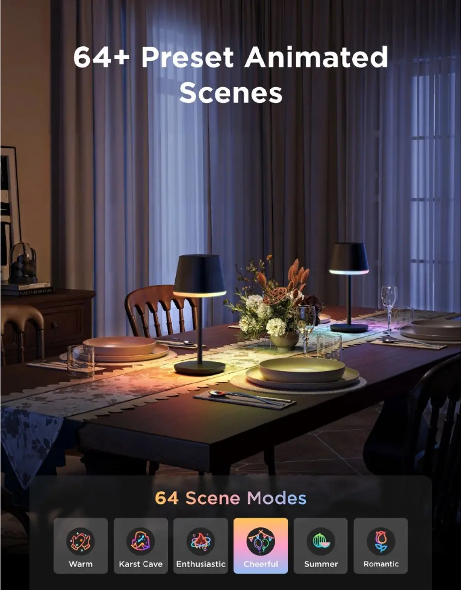 Govee Table Lamp Classic S RGBICWW Oplaadbaar - Zwart - afbeelding 6 van 6