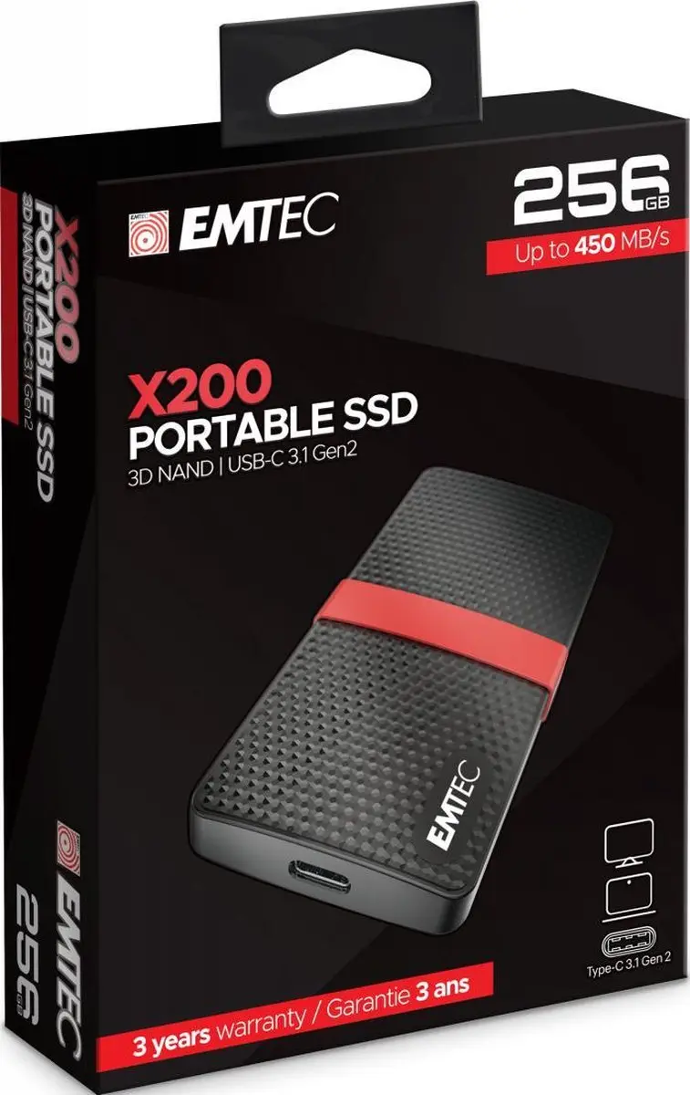 Emtec SSD 3.1 Gen2 X200 256GB - USB-C/USB-A Kabel