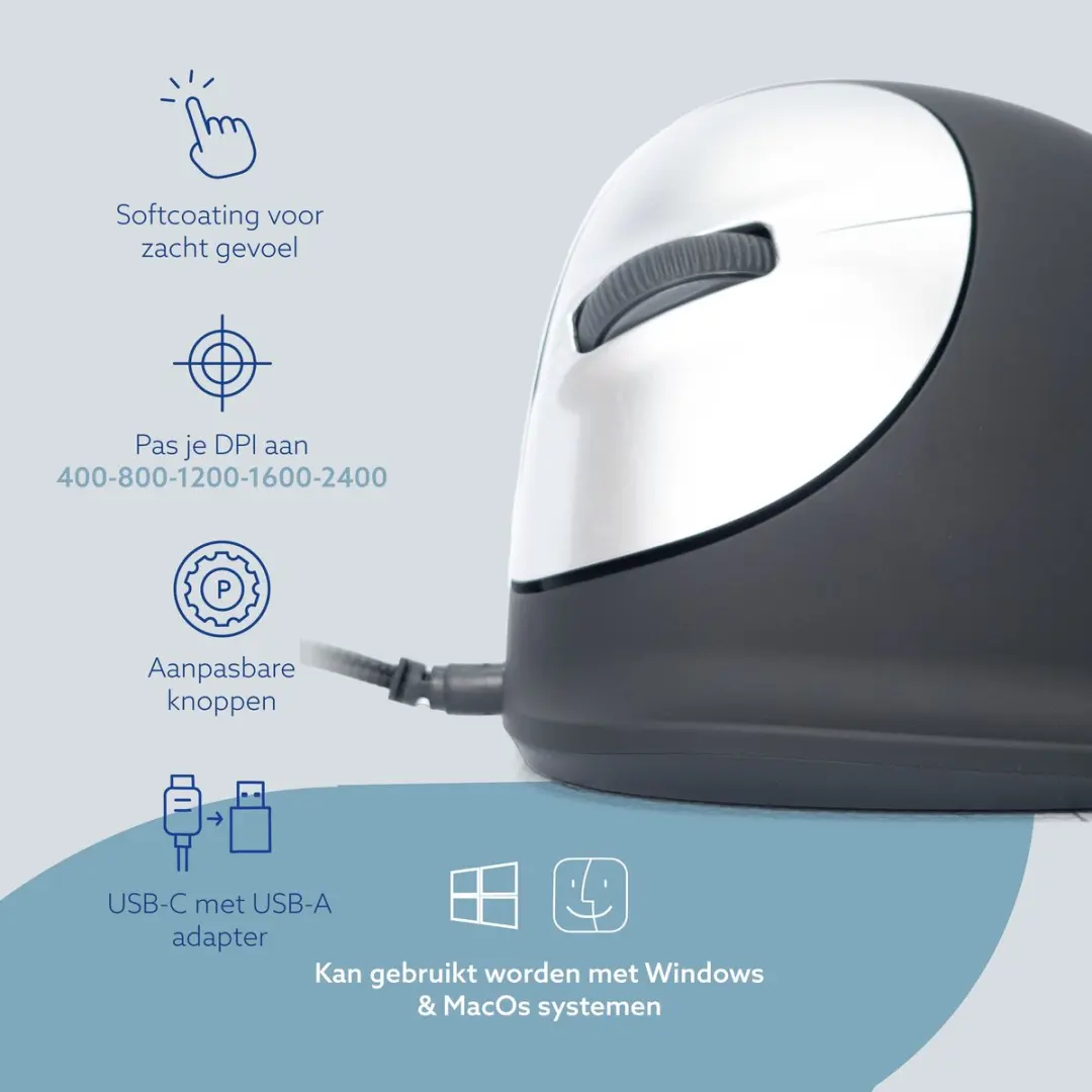 R-Go HE RGOHELELA Ergonomische Muis - Linkshandig - 5 Knoppen