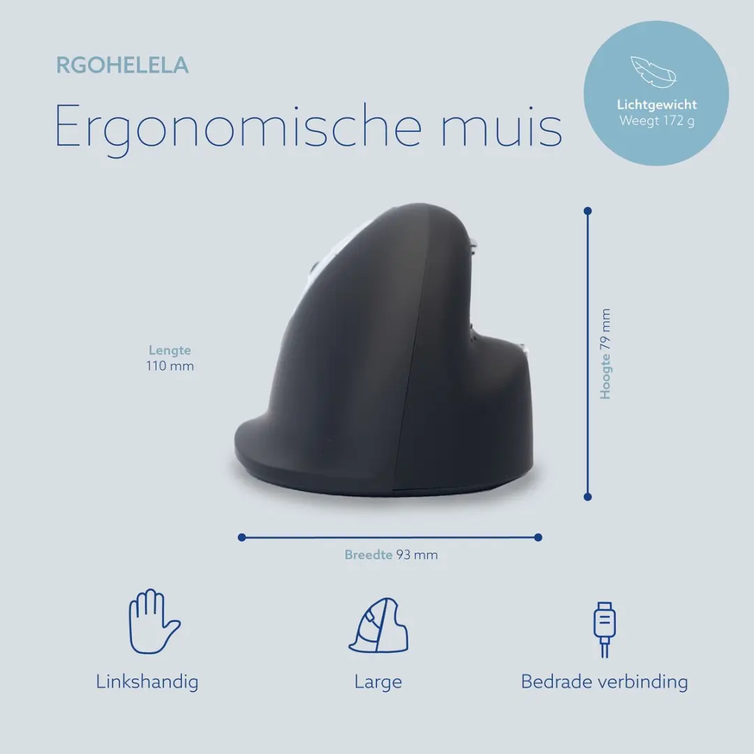 R-Go HE RGOHELELA Ergonomische Muis - Linkshandig - 5 Knoppen