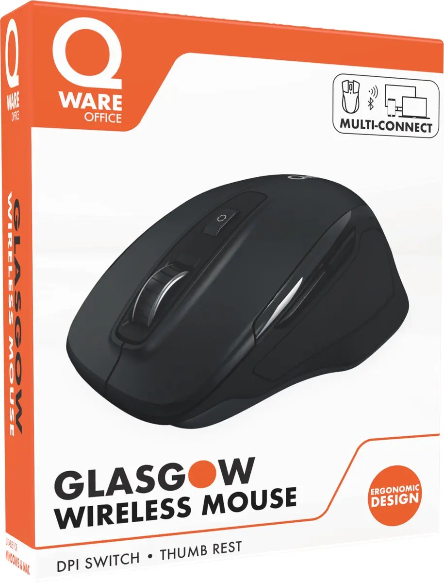Qware Office QW PCM-220 Draadloze Muis - Multiconnect - 800-1600 DPI - Zwart