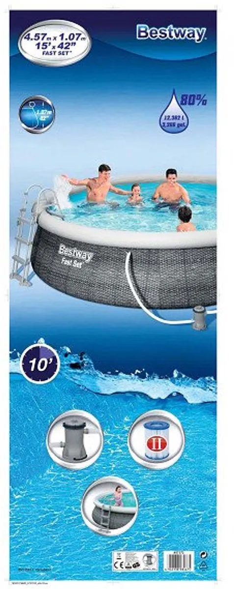 Bestway Easy Pool Set 457x107cm - Pomp - Rattan Look - Grijs