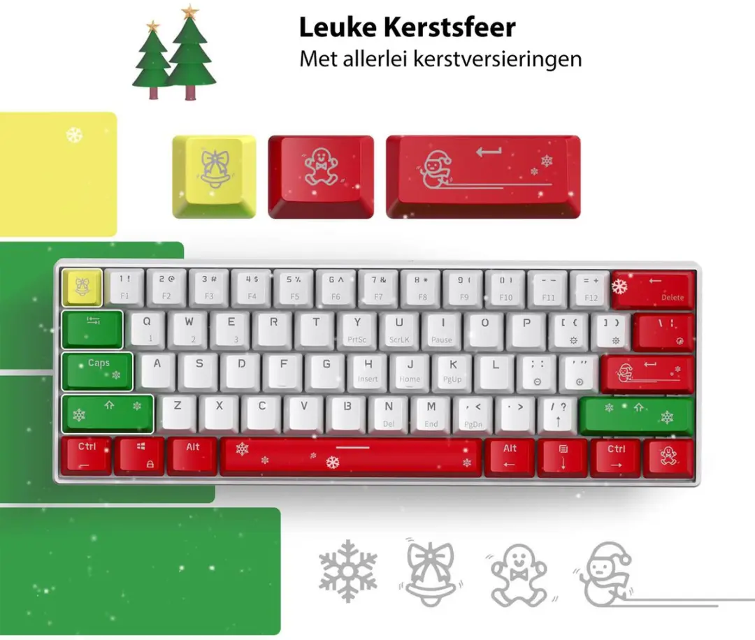 Royal Kludge RK61 Kerst Editie Mechanisch Gamingtoetsenbord - 61 Toetsen - RGB - Rode Schakelaars - Transparant - afbeelding 6 van 6