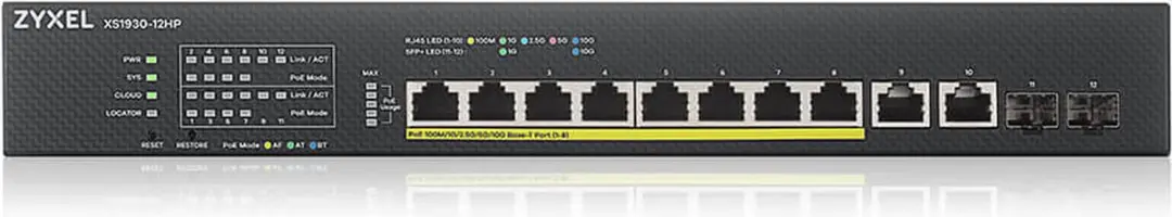 Zyxel XS1930-12HP-ZZ0101F Managed L3 Switch 10G PoE - 12 Poorten - Zwart