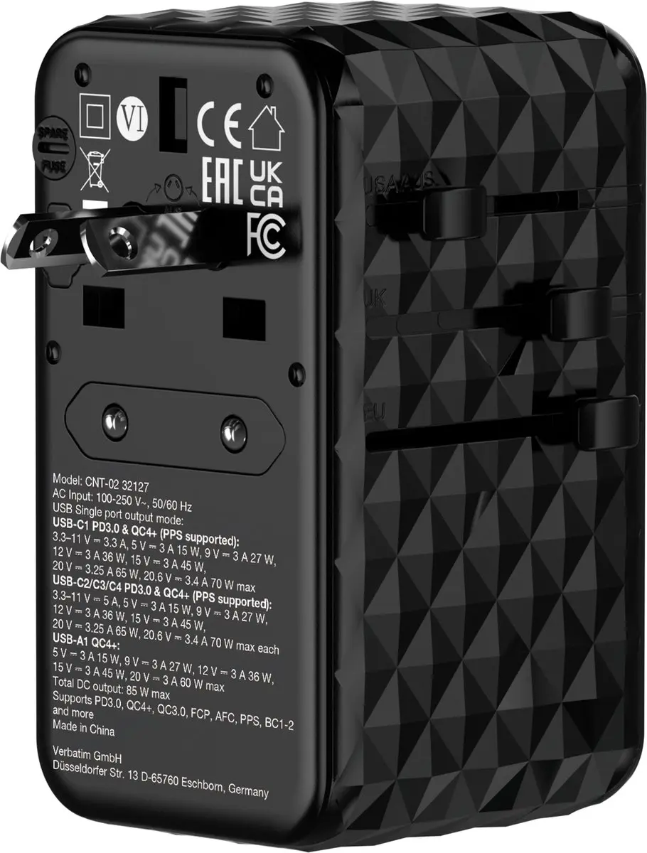 Verbatim 3xUSB-C PD 85W Adapter - Transparent