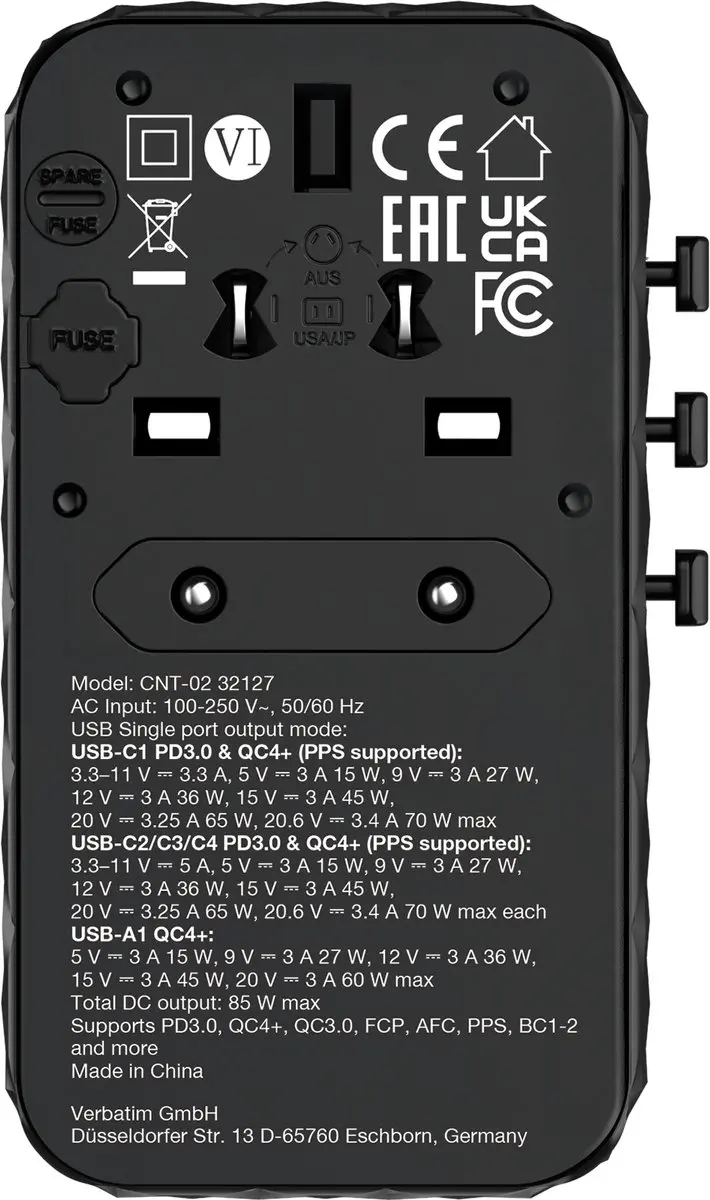 Verbatim 3xUSB-C PD 85W Adapter - Transparent - afbeelding 6 van 6