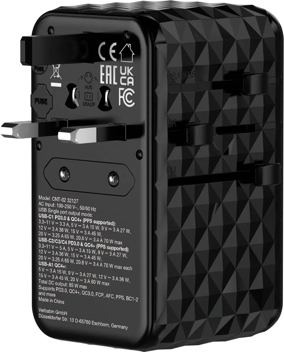 Verbatim 3xUSB-C PD 85W Adapter - Transparent
