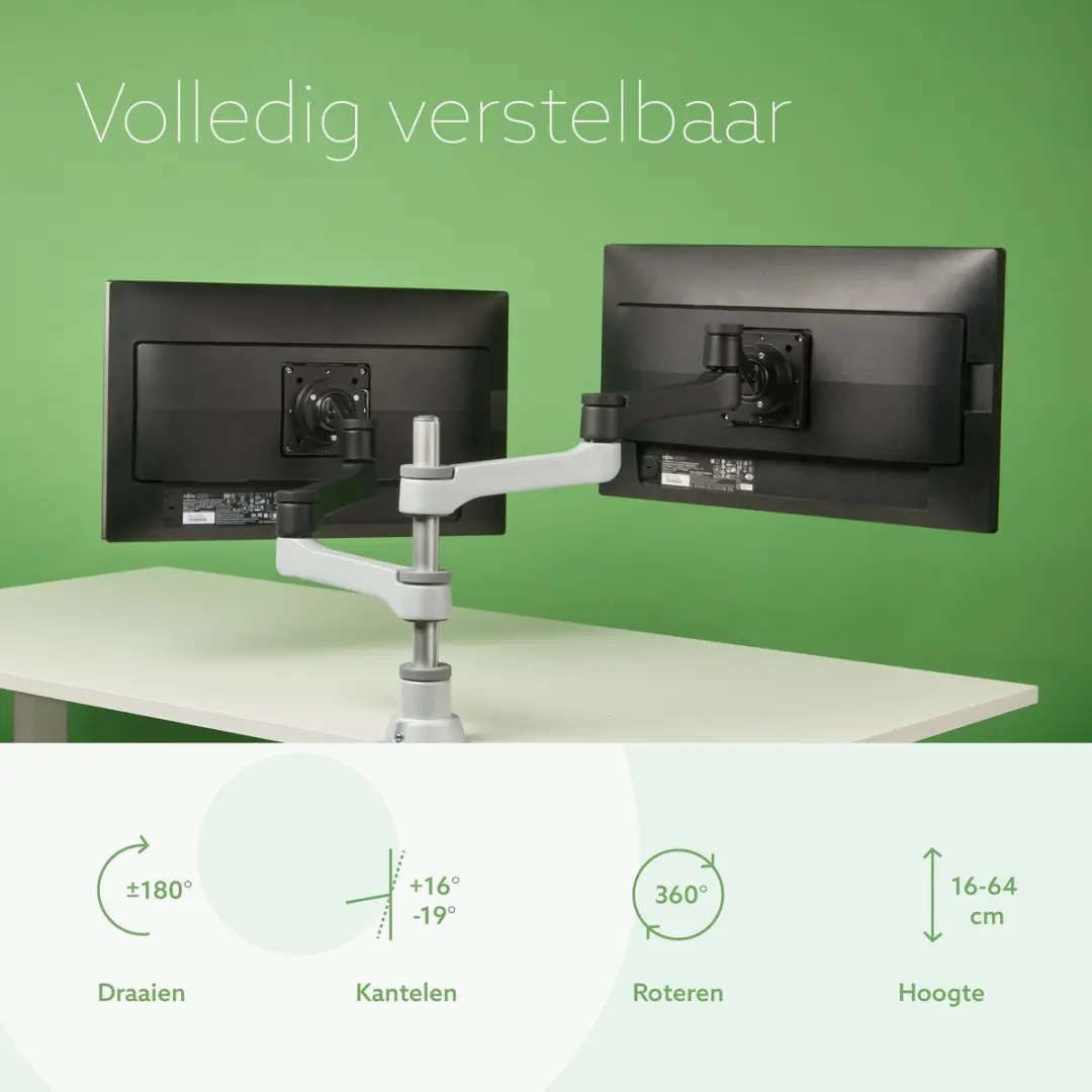 R-Go Zepher Monitorarm RGOVLZE4TWSI - 2 Schermen - 8 kg - Zwart/Zilver