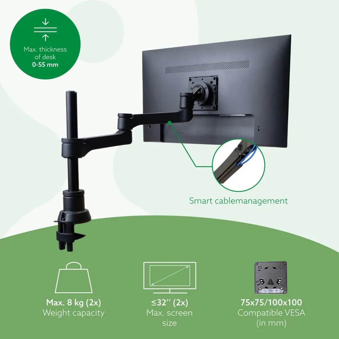 R-Go Zepher Monitorarm RGOVLZE4TWSI - 2 Schermen - 8 kg - Zwart/Zilver