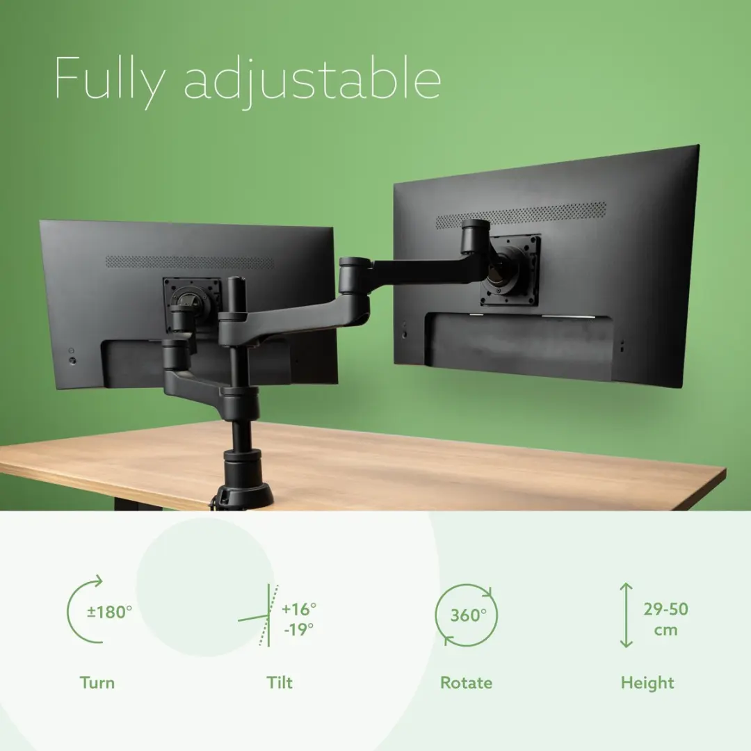 R-Go Zepher Monitorarm RGOVLZE4TWSI - 2 Schermen - 8 kg - Zwart/Zilver