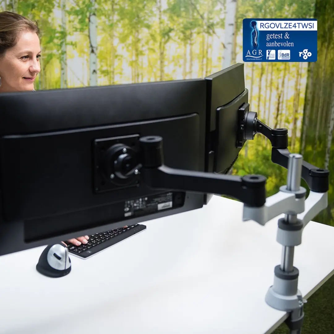 R-Go Zepher Monitorarm RGOVLZE4TWSI - 2 Schermen - 8 kg - Zwart/Zilver - afbeelding 6 van 6